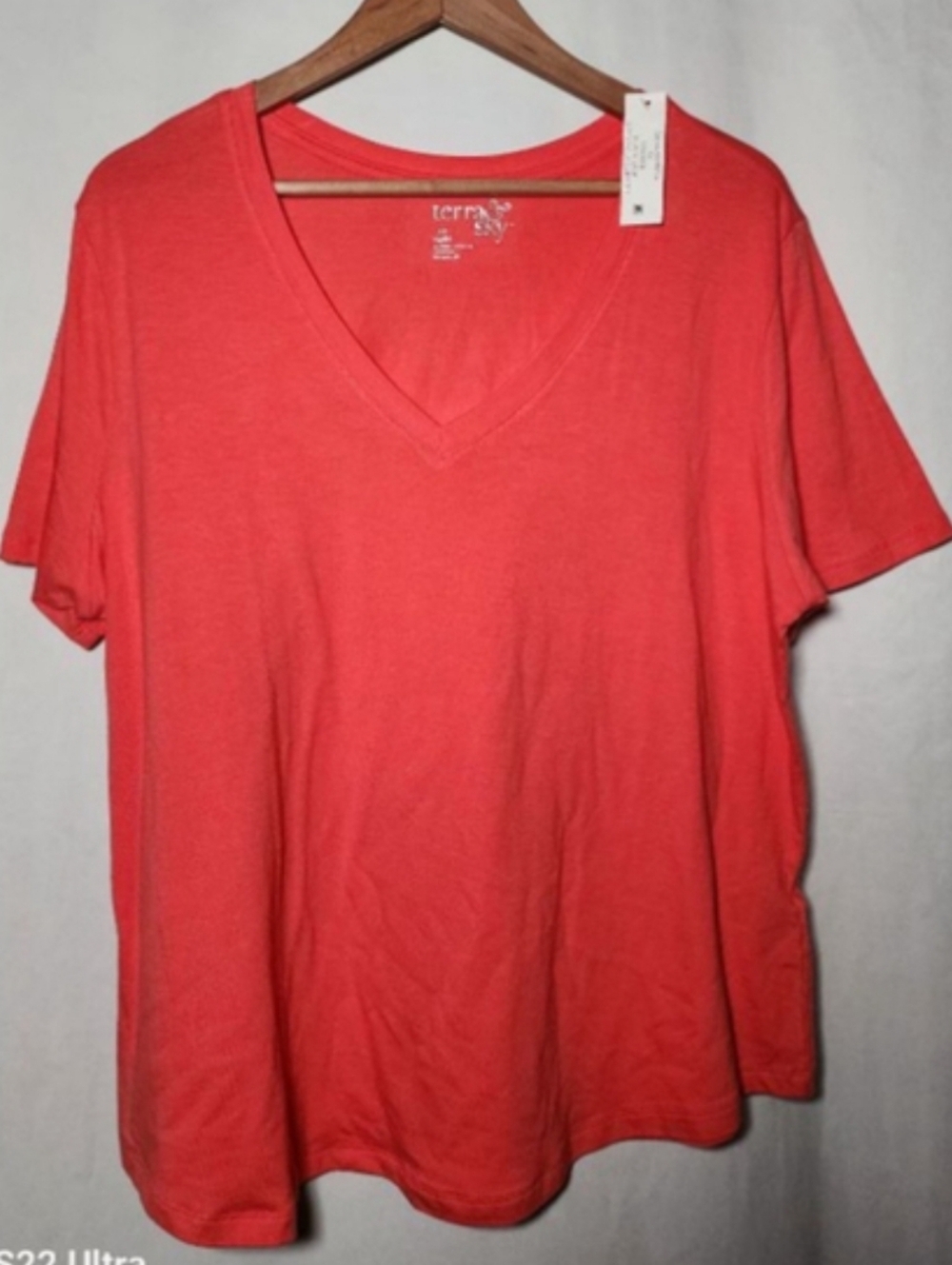 Women's Terra & Sky Coral Short Sleeve V-Neck Tee Plus Size 0X
